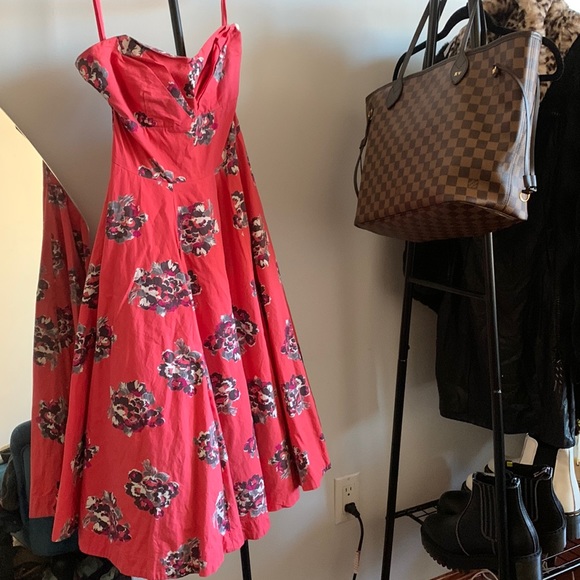 Pink Floral strapless Anthropologie Dress - Picture 1 of 3